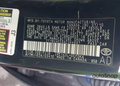 2010 Toyota Corolla Le z USA, uszkodzony, nr VIN 2T1BU4EE6AC344691